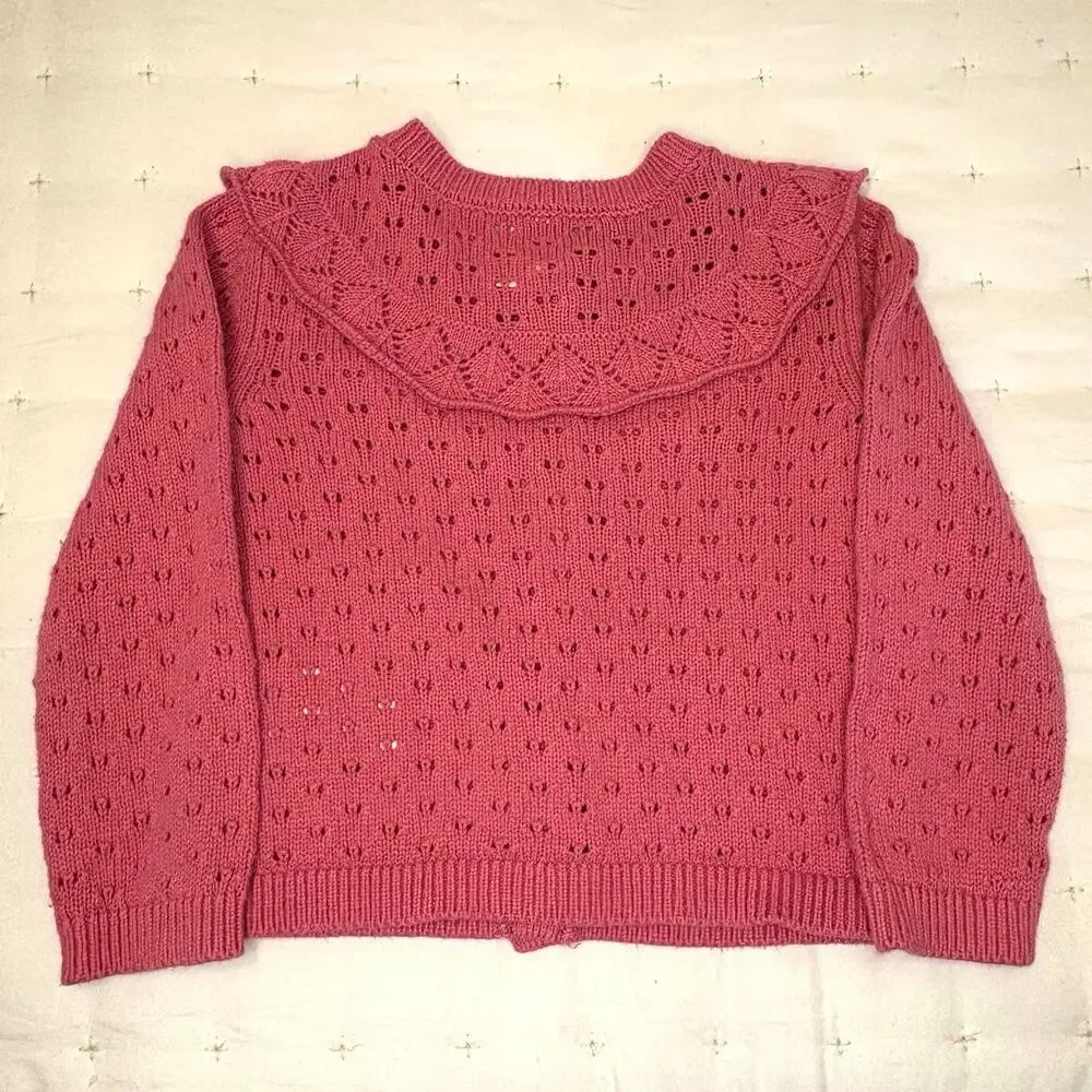 Baby B’Gosh Pointelle Cardigan Sweater Girls 24M Coral Pink Knit Button Cotton